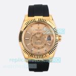 ES Factory 1-1 Replica Rolex Sky-Dweller World Timer Yellow Gold Case Oysterflex Watch 
